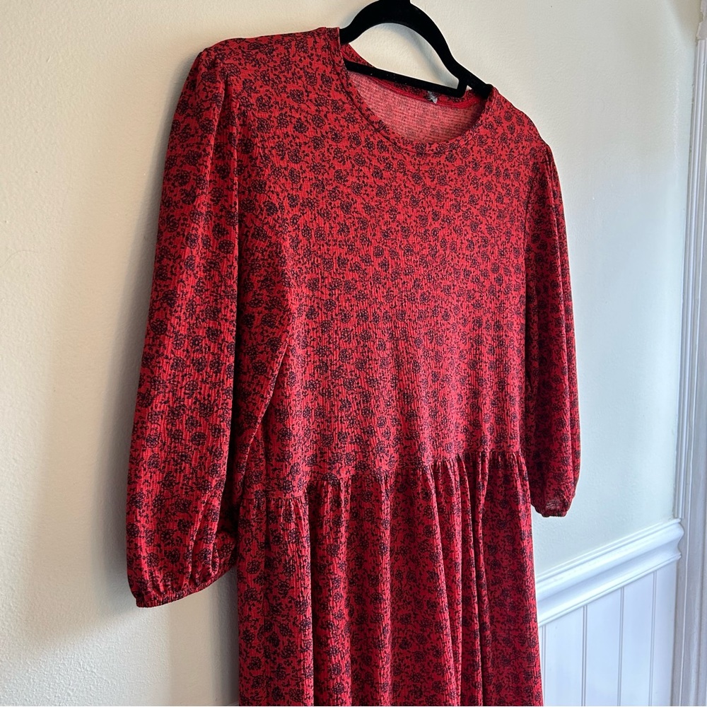 Red Cottage core float maxi dress.